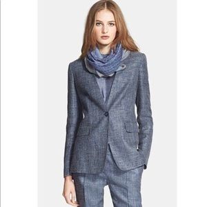 Max Mara Lampone Suit Jacket Blue Heathered Lined Long Sleeve Blazer One Button